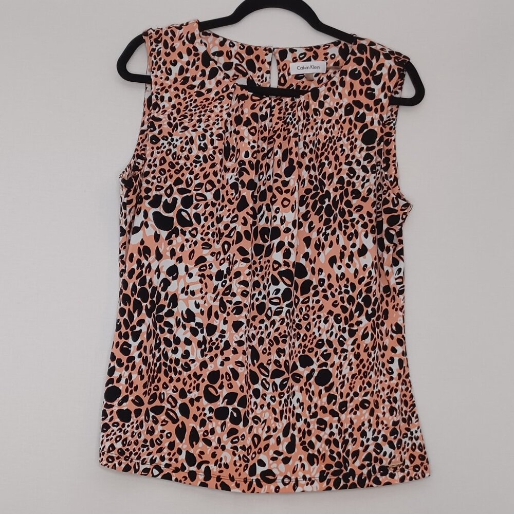 Women's Calvin Klein Cheetah Print Sleeveless Blouse‎ Size Large